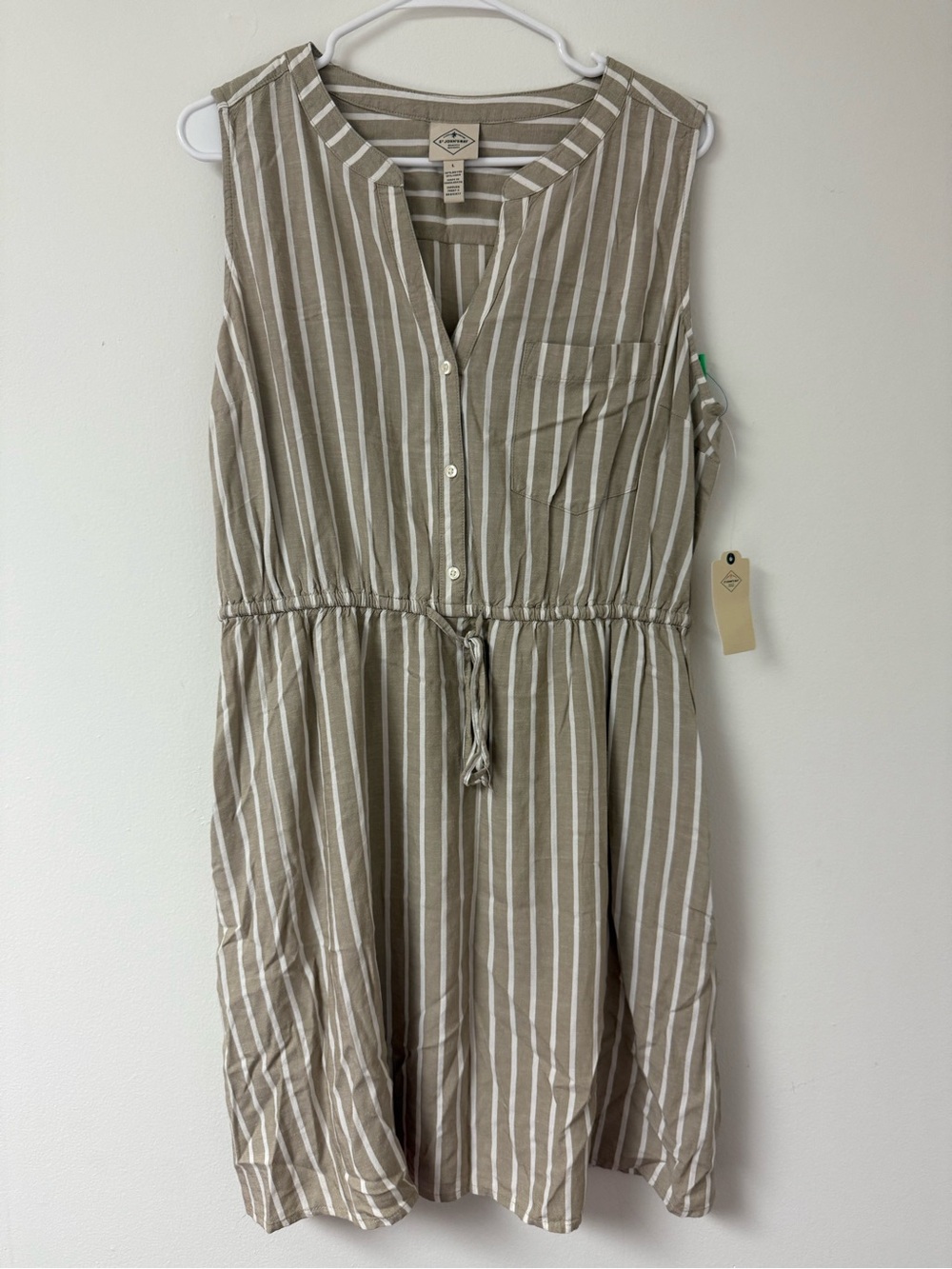 Sleeveless Striped Drawstring Kids Dress - Taupe/White